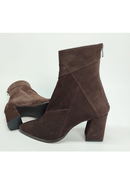 Kadın Hakiki Deri Kahve Süet Topuklu Bot