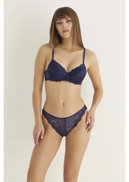 Lacivert Destekli Slip Külotlu Dantelli Sütyen Takımı 4007 fırsatları