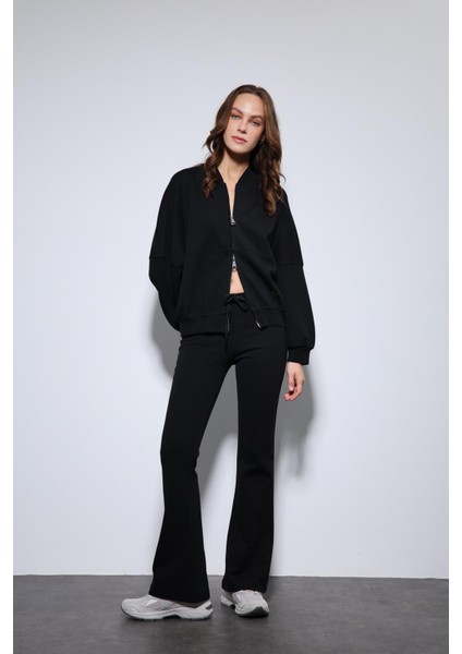 Siyah Bomber Ceket ve Ispanyol Paça Eşofman Takım