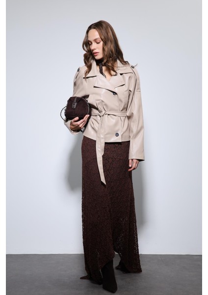 Bej Kemerli Suni Deri Mont fırsatları