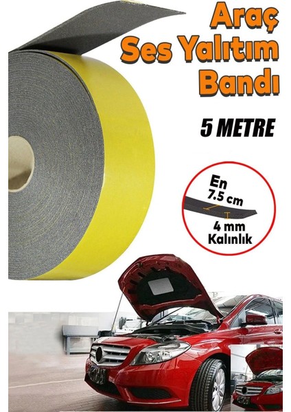 Araç Oto Ses Isı Yalıtım Izolasyon Bandı Bantı Kauçuk Sünger 75 mm 5 Metre