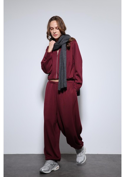 Bordo Volümlü Ceket ve Paça Lastikli Eşofman Takım fiyatları