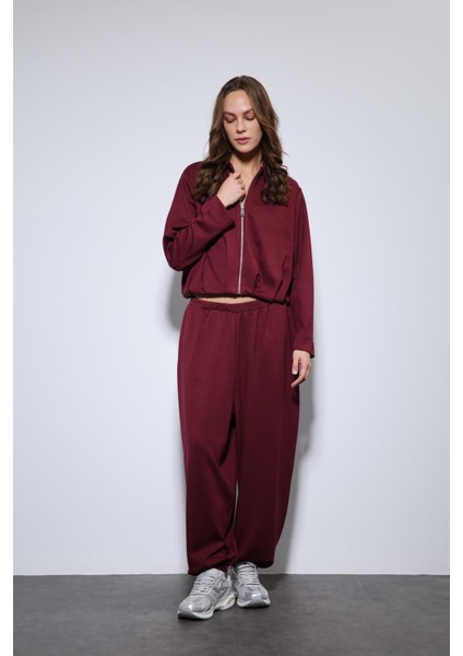 Bordo Volümlü Ceket ve Paça Lastikli Eşofman Takım fırsatları
