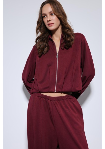 Bordo Volümlü Ceket ve Paça Lastikli Eşofman Takım indirimleri