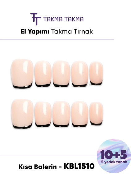 15'li Ten Rengi Kısa Balerin KBL1510 Tekrar Kullanılabilir El Yapımı Protez Takma Tırnak - Ten Rengi-L