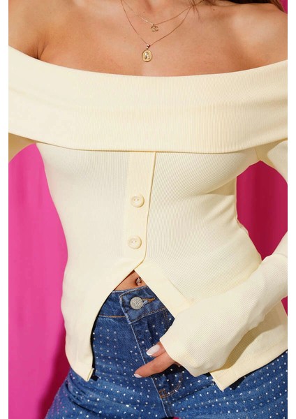 Mtxdpn Madonna Yaka Düğmeli Bluz Sarı T4329 (Beden: L) fiyatları