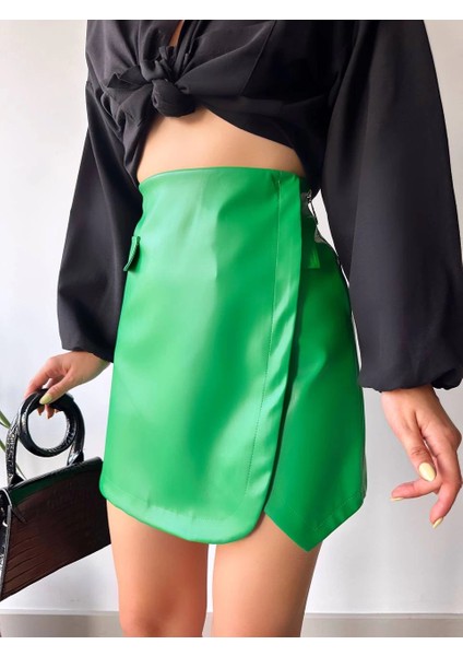 Mtxdpn Cep Detaylı Oval Kapaklı Deri Etek Yeşil H240048 (Beden: S) fiyatları