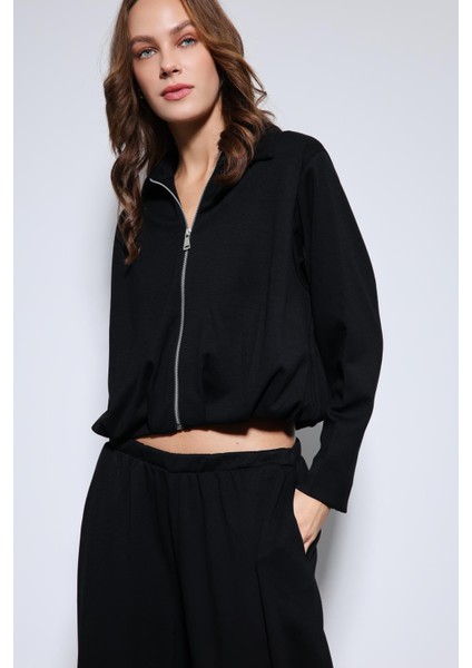 Siyah Volümlü Ceket ve Paça Lastikli Eşofman Takım indirimleri