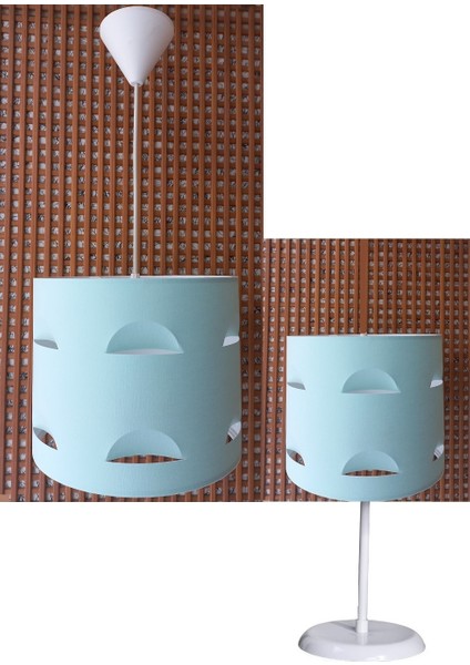 Yeşil Kumaş M-0384 Kaplama 2.li Set Yatak Odası Genç ve Çocuk Odası Avize ve Abajur Seti