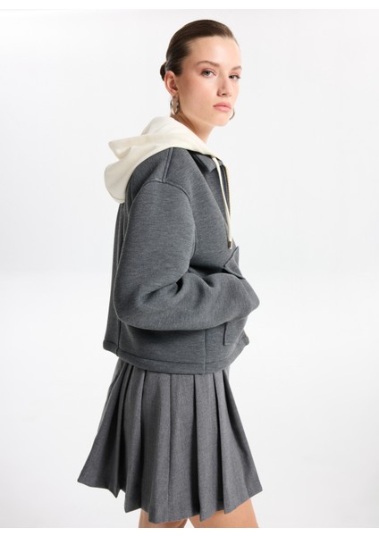 Kapüşon Yaka Düz Antrasit Melanj Kadın Sweatshırt F5WL-SWT0032