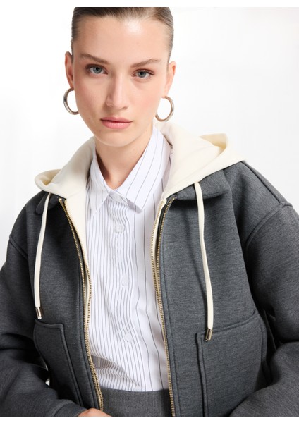 Kapüşon Yaka Düz Antrasit Melanj Kadın Sweatshırt F5WL-SWT0032 fiyatları