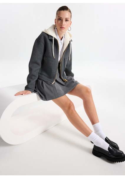 Kapüşon Yaka Düz Antrasit Melanj Kadın Sweatshırt F5WL-SWT0032 modelleri