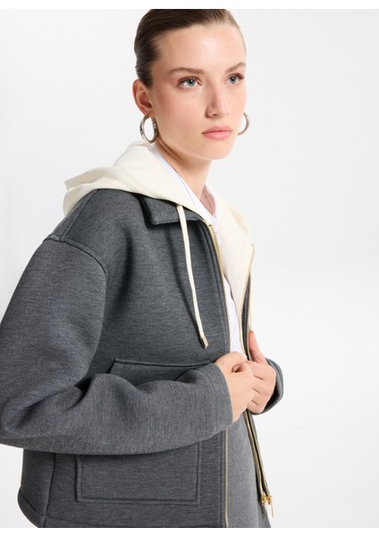 Kapüşon Yaka Düz Antrasit Melanj Kadın Sweatshırt F5WL-SWT0032 indirimleri