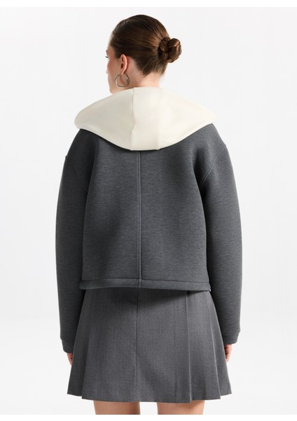 Kapüşon Yaka Düz Antrasit Melanj Kadın Sweatshırt F5WL-SWT0032