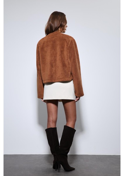 Kahve Süslü Düğmeli Suni Kürk Ceket indirimleri