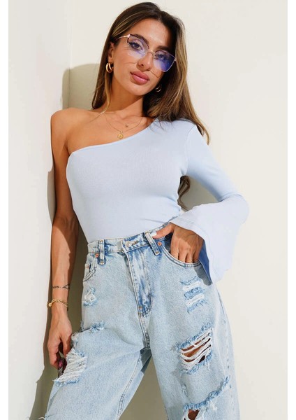 Mtxdpn Tek Omuzlu Basic Bluz Mavi T4275 (Beden: M)