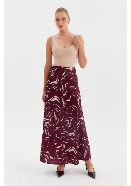 Taş Baskı Saten Maxi Etek