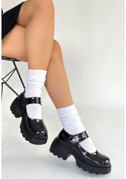 Mtxdpn Siyat Siyah Rugan Dolgu Topuk Oxford Ayakkabı (Numara: 37)