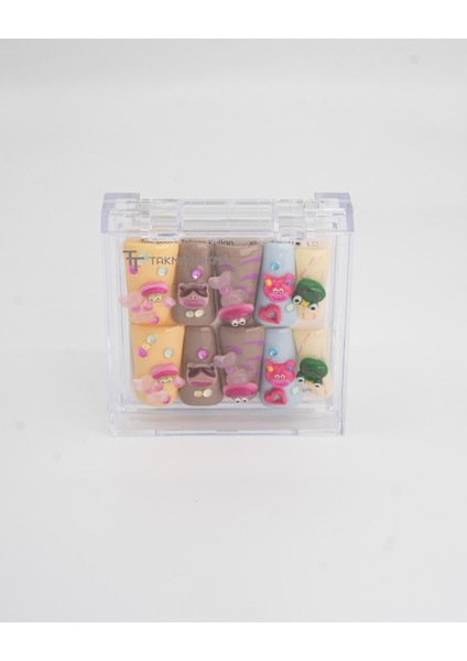 10'lu Renkli Extra Extra Extra TT1437 Tekrar Kullanılabilir El Yapımı Protez Takma Tırnak Renkli-M fiyatları