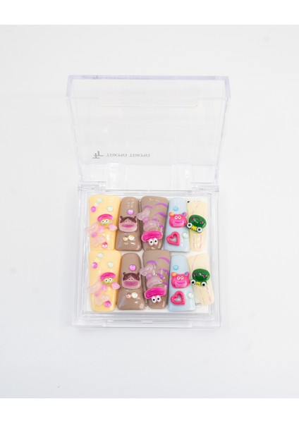 10'lu Renkli Extra Extra Extra TT1437 Tekrar Kullanılabilir El Yapımı Protez Takma Tırnak Renkli-M modelleri