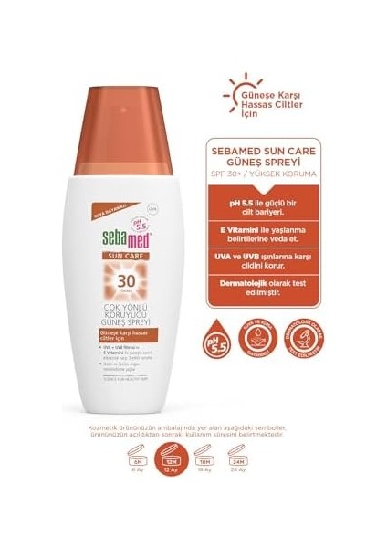 Sebamed Sun Care Spf 30 Uva/uvb Filtresi ve E Vitamini Üçlü Yüksek Koruma Çok Yönlü Güneş Spreyi 150 ml
