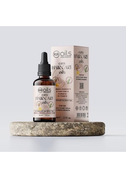 Kaoils Easy Hair Care Doğal Saç Bakım Yağı 50 ml | Argan, Biberiye, Çörek Otu, Tatlı Badem, Ylang Ylang & E Vitamini | Saç Dökülmesine Karşı, Yeni Saç Oluşumu, Besleyici