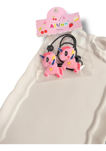 Sevimli Unicorn Figürlü Karışık Renk Çiftli Kız Çocuk Lastik Toka