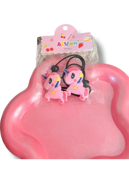 Sevimli Unicorn Figürlü Karışık Renk Çiftli Kız Çocuk Lastik Toka modelleri