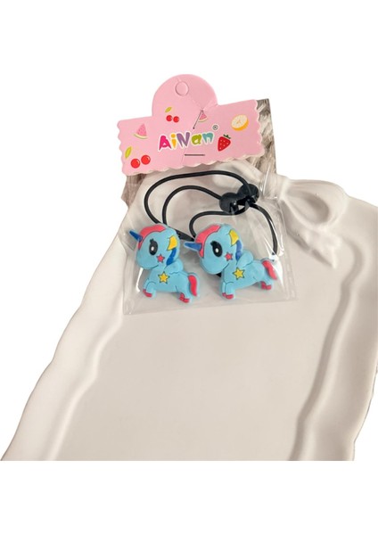 Sevimli Unicorn Figürlü Karışık Renk Çiftli Kız Çocuk Lastik Toka