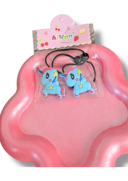 Sevimli Unicorn Figürlü Karışık Renk Çiftli Kız Çocuk Lastik Toka modelleri
