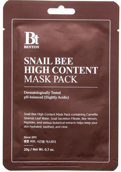 Benton Snail Bee High Content Mask - Salyangoz Özlü Maske 1 Paket (1 x 20 G)