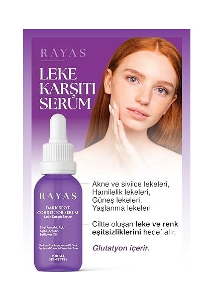 Rayas Leke Karşıtı ve Cilt Tonu Eşitleyen Cilt Serumu, Glutatyon & Niacinamide Etkili 30 ml