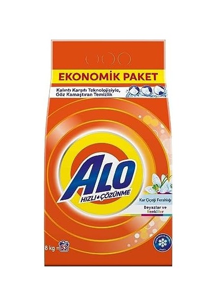 Alo 8 kg Kar Çiçeği Ferahlğı Beyazlar ve Renkliler Hızlı Çözülme Toz Deterjan