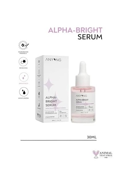 Anyong Alfa Arbutin Aydınlatıcı, Leke Karşıtı, Ton Eşitleyici Serum 30 ml (Pirinç Suyu & Traneksamik Asit)