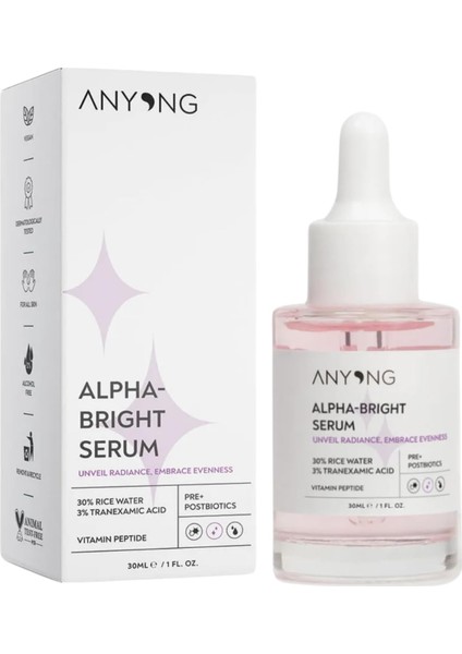 Anyong Alfa Arbutin Aydınlatıcı, Leke Karşıtı, Ton Eşitleyici Serum 30 ml (Pirinç Suyu & Traneksamik Asit) modelleri