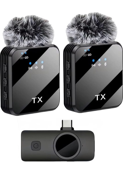 Kablosuz Yaka Mikrofonu Çift Mikrofon 16 ile Uyumlu Type-C Portlu Telefon Pc Tablet Video Kayıt Röportaj Canlı Yayın Vlog Kablosuz Mikrofon 1027