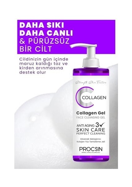 Procsın Gözenek Sıkılaştırıcı Kolajen Yüz Temizleme Jeli, Derinlemesine Temizlik & Cilt Sıkılaştırıcı, Günlük Kullanım, 150 ml