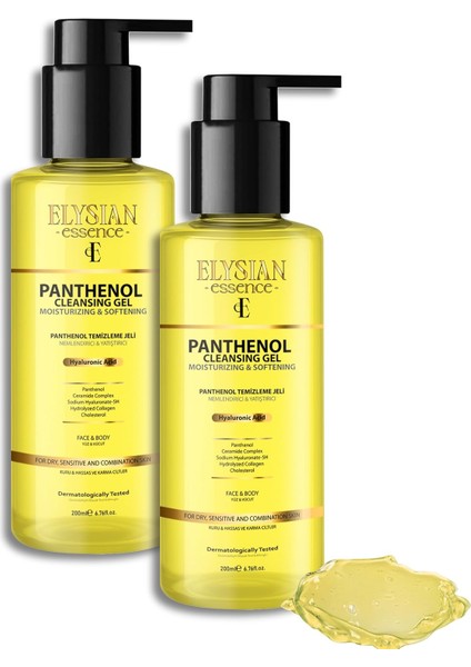 Elysian Essence Nemlendirici ve Yatıştırıcı Panthenol Yüz Temizleme Jeli 2&apos;li Set - Kolajen & Hyaluronic Acid Ilaveli 200 ml