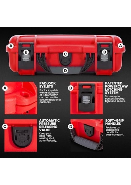Nanuk 909 Su Geçirmez Ilk Yardım Hazırlayıcı Hayatta Kalma Dişli Toz ve Darbeye Dayanıklı Kılıf - Boş - Kırmızı, 909-FSA9 modelleri