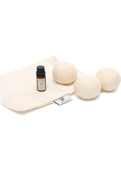 3 Adet Yün Çamaşır Kurutma Topu + 10ML Hanımeli Esansı