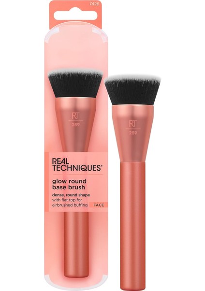 Real Techniques Glow Yuvarlak Tabanlı Makyaj Fırçası, Sıvı ve Krem Makyaj Için, Parlatma ve Karıştırma Kapsama Için Düz Üst Fondöten Fırçası, Yoğun Sentetik Kıllar, Vegan ve Zulüm Içermez, 1 Adet