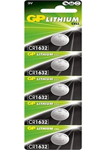 Batteries CR1632 1632 Boy Lityum Düğme Pil, 3 Volt, 5&apos;li Kart