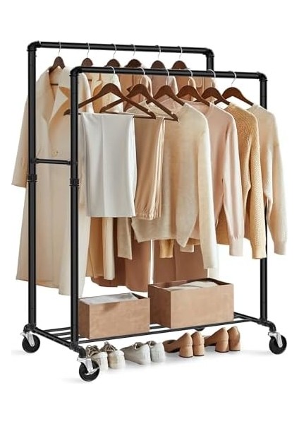 Askısı, Askısı, 2 Askısı ve Raflı Askısı, Tekerlekler, 110 Kg&apos;a Kadar Yük Kapasitesi, Endüstriyel Tasarım, Yatak Odası, Giyinme Odası Için, Siyah HSR60B fiyatları