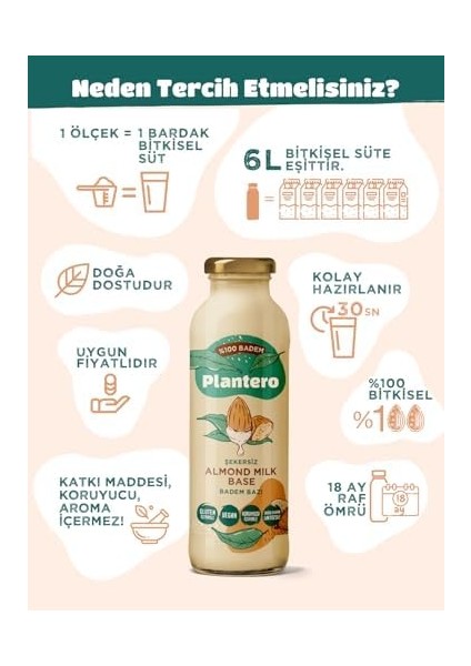Plantero Badem Sütü Konsantresi (250GR,%100 Badem, Şekersiz) modelleri