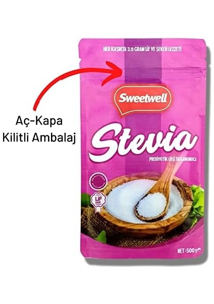 Sweetwell Stevia Prebiyotik Lifli Toz Sofralık Tatlandırıcı 500 gr