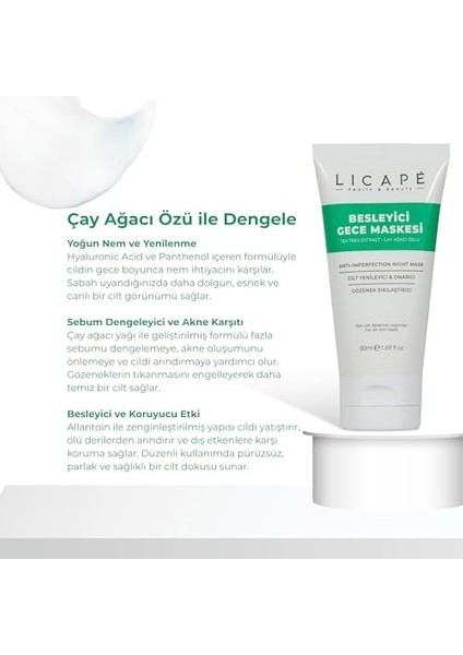 Licape-Besleyici Gece Maskesi (Çay Ağacı Özlü) 50ML modelleri