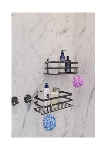 Haus Ömür Boyu Paslanmaz Yapışkanlı Düzenleyici Şampuanlık Tek Katlı Duş Rafı 2 Adet Siyah Lm -01 fiyatları