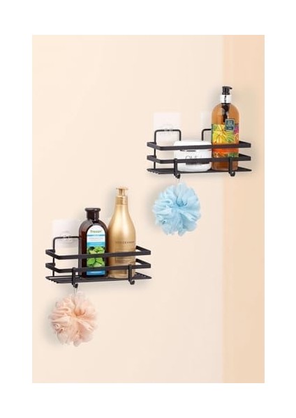 Haus Ömür Boyu Paslanmaz Yapışkanlı Düzenleyici Şampuanlık Tek Katlı Duş Rafı 2 Adet Siyah Lm -01 modelleri