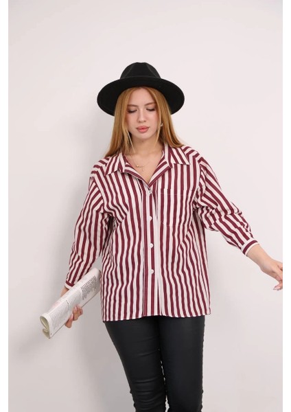 Mtxdpn Çizgili Gömlek Bordo (Beden: S)