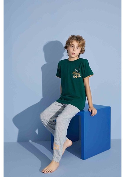 Erkek Çocuk T-Shirt Uzun Alt Penye Süprem Bisiklet Yaka Orta Kalın Pijama TAKIMI-3928